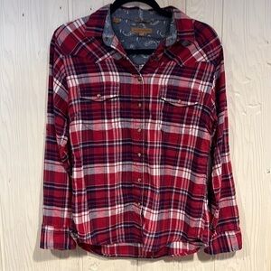 Jachs GIRLFRIEND Plaid Cotton Snap Front Blouse Size Small